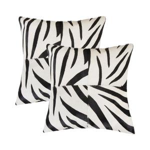 HomeRoots Set of Two 18" Zebra Cowhide Throw Pillows - Bold Black and White Accent for Modern Spaces 544653