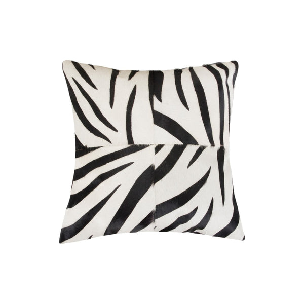 HomeRoots Set of Two 18" Zebra Cowhide Throw Pillows - Bold Black and White Accent for Modern Spaces 544653