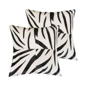 HomeRoots Set of Two 18" Zebra Cowhide Throw Pillows - Bold Black and White Accent for Modern Spaces 544653