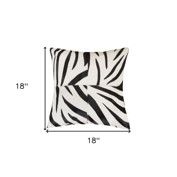 HomeRoots Set of Two 18" Zebra Cowhide Throw Pillows - Bold Black and White Accent for Modern Spaces 544653
