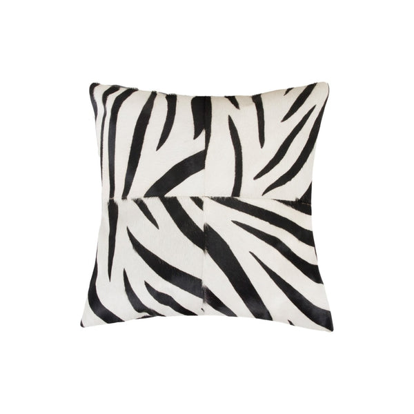 HomeRoots Set of Two 18" Zebra Cowhide Throw Pillows - Bold Black and White Accent for Modern Spaces 544653