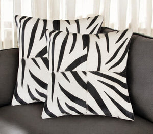 HomeRoots Set of Two 18" Zebra Cowhide Throw Pillows - Bold Black and White Accent for Modern Spaces 544653