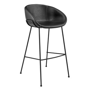 Homeroots Set Of Two 30" Black Faux Leather And Steel Low Back Bar Height Bar Chairs   544688