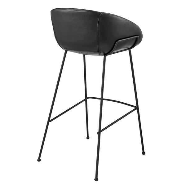 Homeroots Set Of Two 30" Black Faux Leather And Steel Low Back Bar Height Bar Chairs   544688