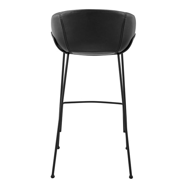 Homeroots Set Of Two 30" Black Faux Leather And Steel Low Back Bar Height Bar Chairs   544688
