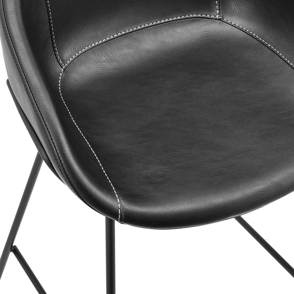Homeroots Set Of Two 30" Black Faux Leather And Steel Low Back Bar Height Bar Chairs   544688