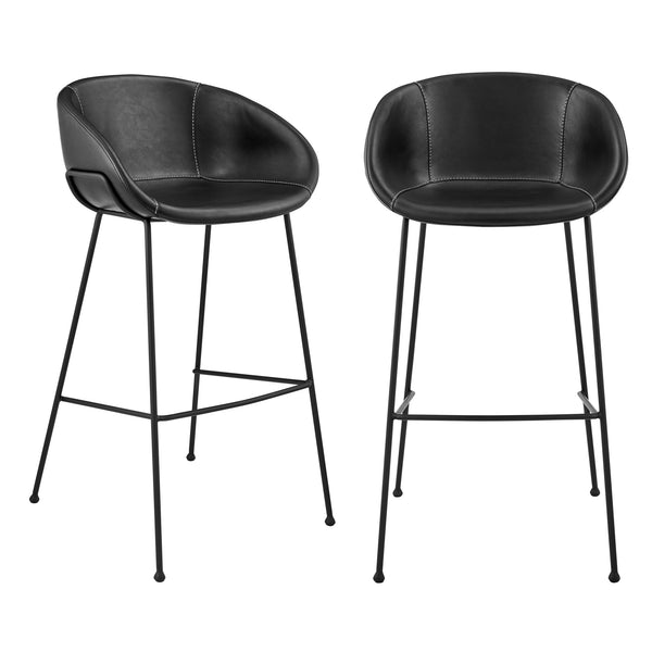 Homeroots Set Of Two 30" Black Faux Leather And Steel Low Back Bar Height Bar Chairs   544688