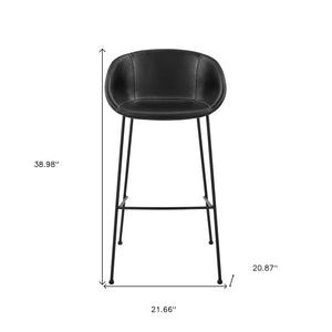 Homeroots Set Of Two 30" Black Faux Leather And Steel Low Back Bar Height Bar Chairs   544688