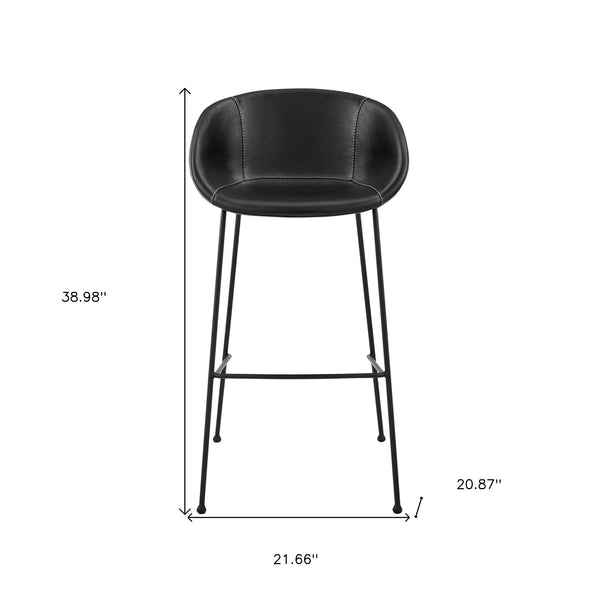 Homeroots Set Of Two 30" Black Faux Leather And Steel Low Back Bar Height Bar Chairs   544688