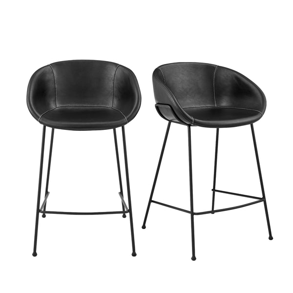 Homeroots Set Of Two 26" Black Faux Leather And Steel Low Back Counter Height Bar Chairs   544689
