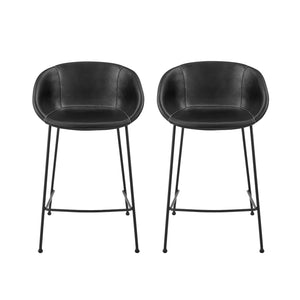 Homeroots Set Of Two 26" Black Faux Leather And Steel Low Back Counter Height Bar Chairs   544689