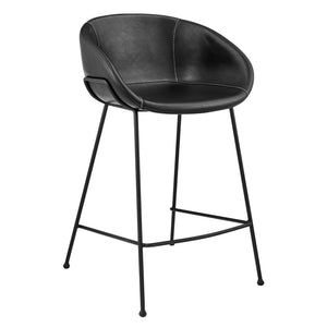 Homeroots Set Of Two 26" Black Faux Leather And Steel Low Back Counter Height Bar Chairs   544689