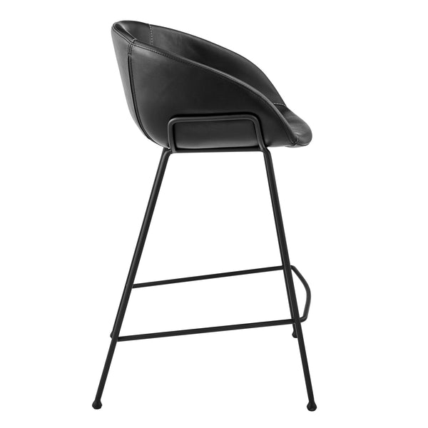 Homeroots Set Of Two 26" Black Faux Leather And Steel Low Back Counter Height Bar Chairs   544689