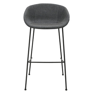 Homeroots Set Of Two 30" Gray And Black Fabric And Steel Low Back Bar Height Bar Chairs   544690
