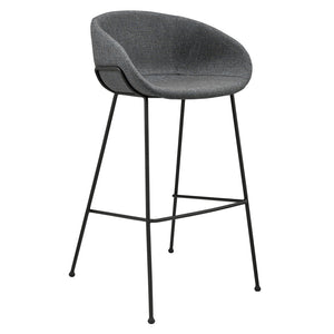 Homeroots Set Of Two 30" Gray And Black Fabric And Steel Low Back Bar Height Bar Chairs   544690