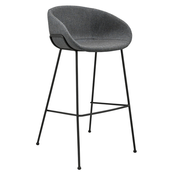 Homeroots Set Of Two 30" Gray And Black Fabric And Steel Low Back Bar Height Bar Chairs   544690