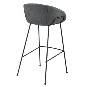Homeroots Set Of Two 30" Gray And Black Fabric And Steel Low Back Bar Height Bar Chairs   544690