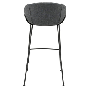 Homeroots Set Of Two 30" Gray And Black Fabric And Steel Low Back Bar Height Bar Chairs   544690