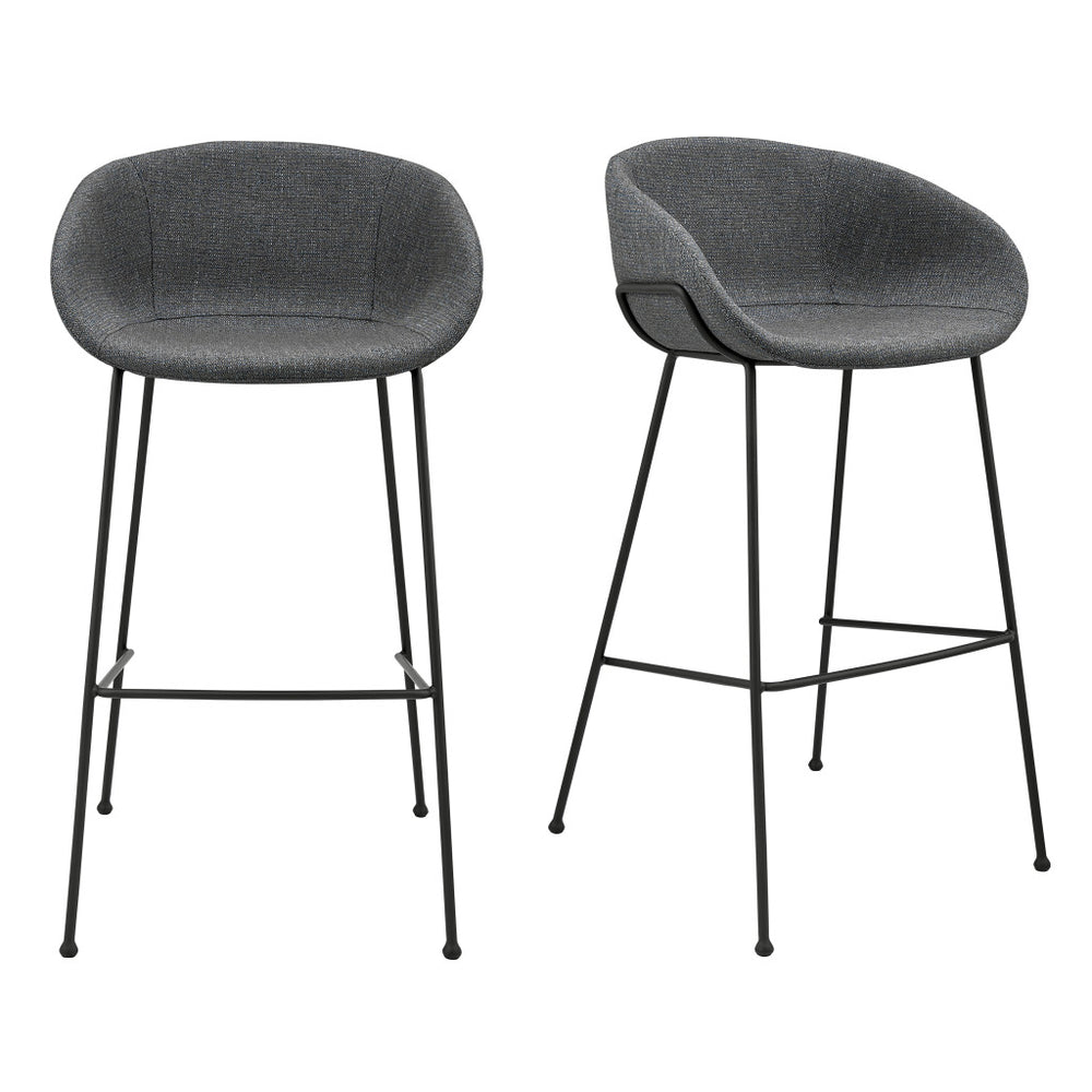 Homeroots Set Of Two 30" Gray And Black Fabric And Steel Low Back Bar Height Bar Chairs   544690