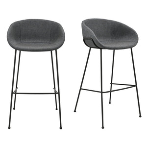 Homeroots Set Of Two 30" Gray And Black Fabric And Steel Low Back Bar Height Bar Chairs   544690