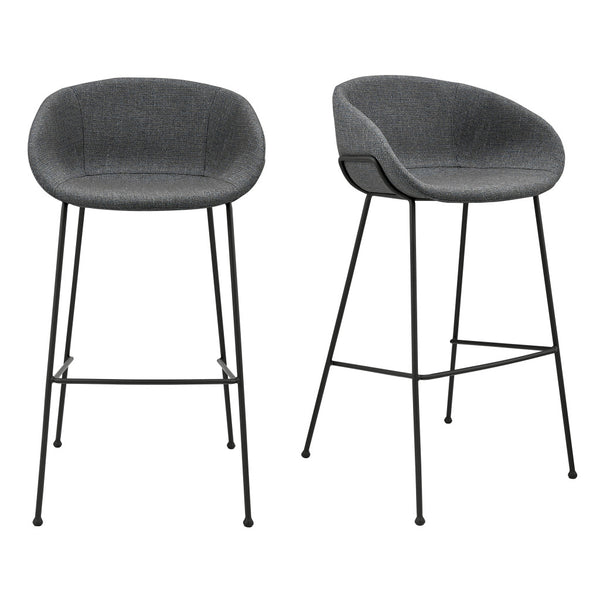 Homeroots Set Of Two 30" Gray And Black Fabric And Steel Low Back Bar Height Bar Chairs   544690