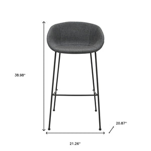 Homeroots Set Of Two 30" Gray And Black Fabric And Steel Low Back Bar Height Bar Chairs   544690