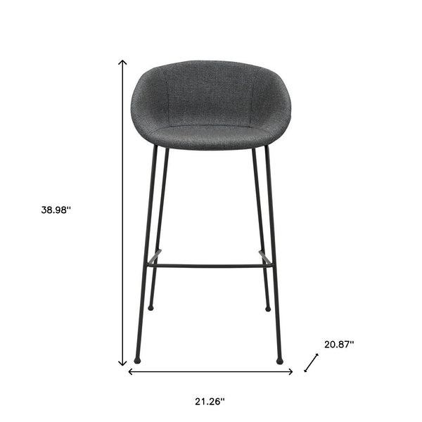 Homeroots Set Of Two 30" Gray And Black Fabric And Steel Low Back Bar Height Bar Chairs   544690