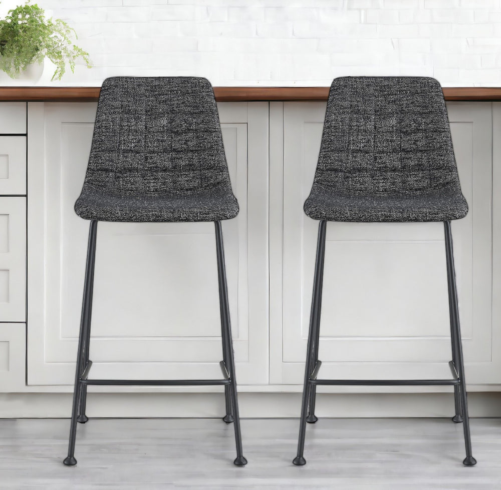 Homeroots Set Of Two 26" Black Fabric And Steel Low Back Counter Height Bar Chairs   544692