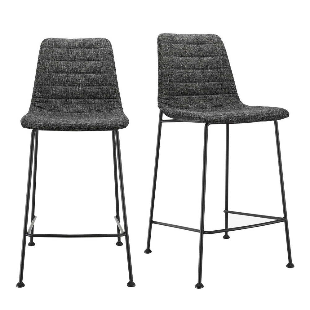 Homeroots Set Of Two 26" Black Fabric And Steel Low Back Counter Height Bar Chairs   544692