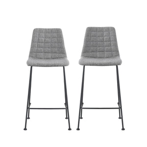 Homeroots Set Of Two 26" Light Gray And Black Fabric And Steel Low Back Counter Height Bar Chairs   544693