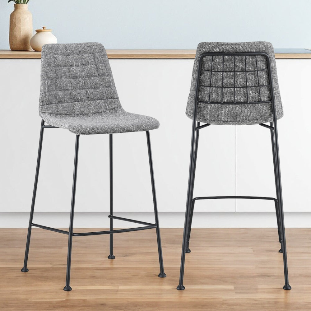 Homeroots Set Of Two 26" Light Gray And Black Fabric And Steel Low Back Counter Height Bar Chairs   544693