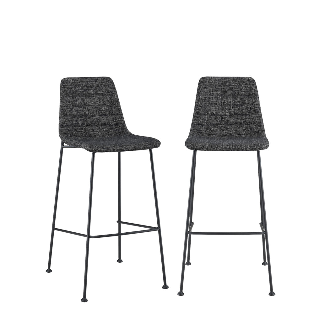 Homeroots Set Of Two 30" Black Fabric And Steel Low Back Bar Height Bar Chairs   544694