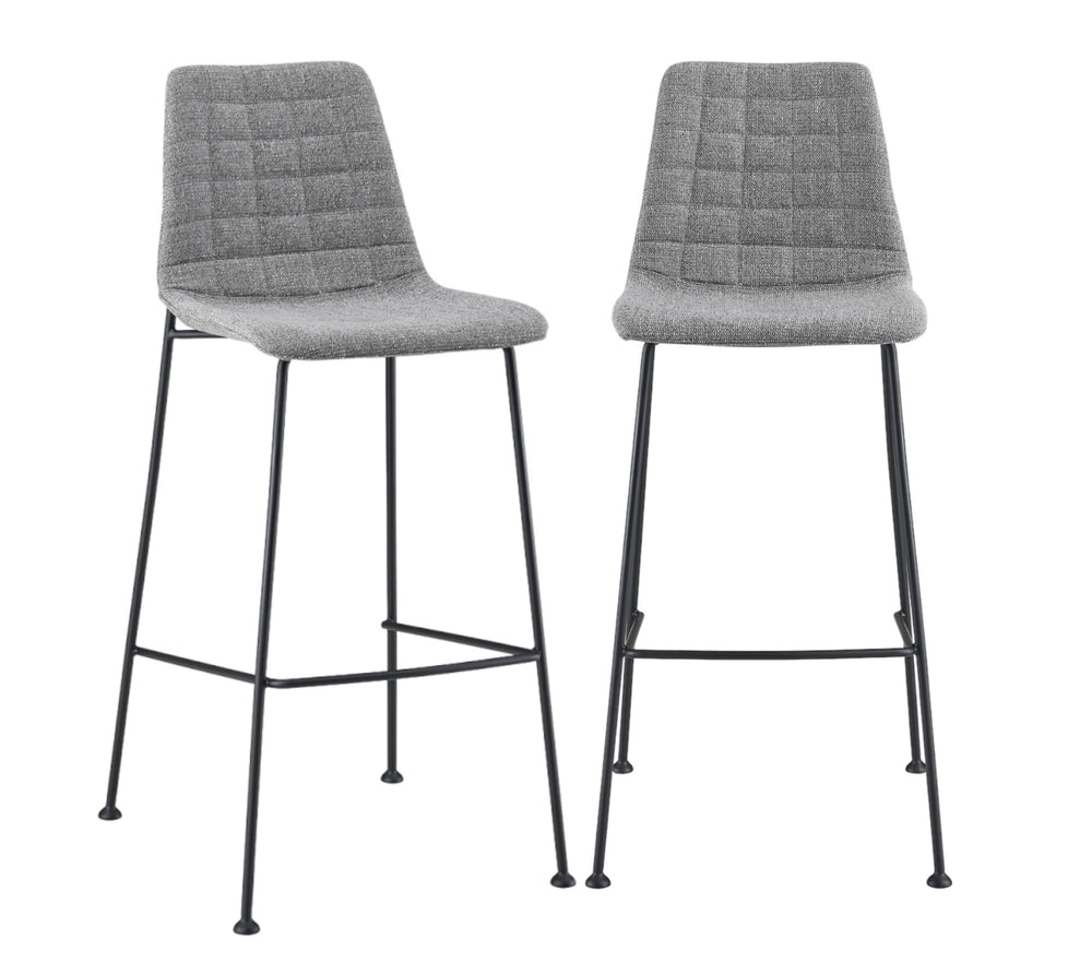 Homeroots Set Of Two 30" Light Gray And Black Fabric And Steel Low Back Bar Height Bar Chairs   544695