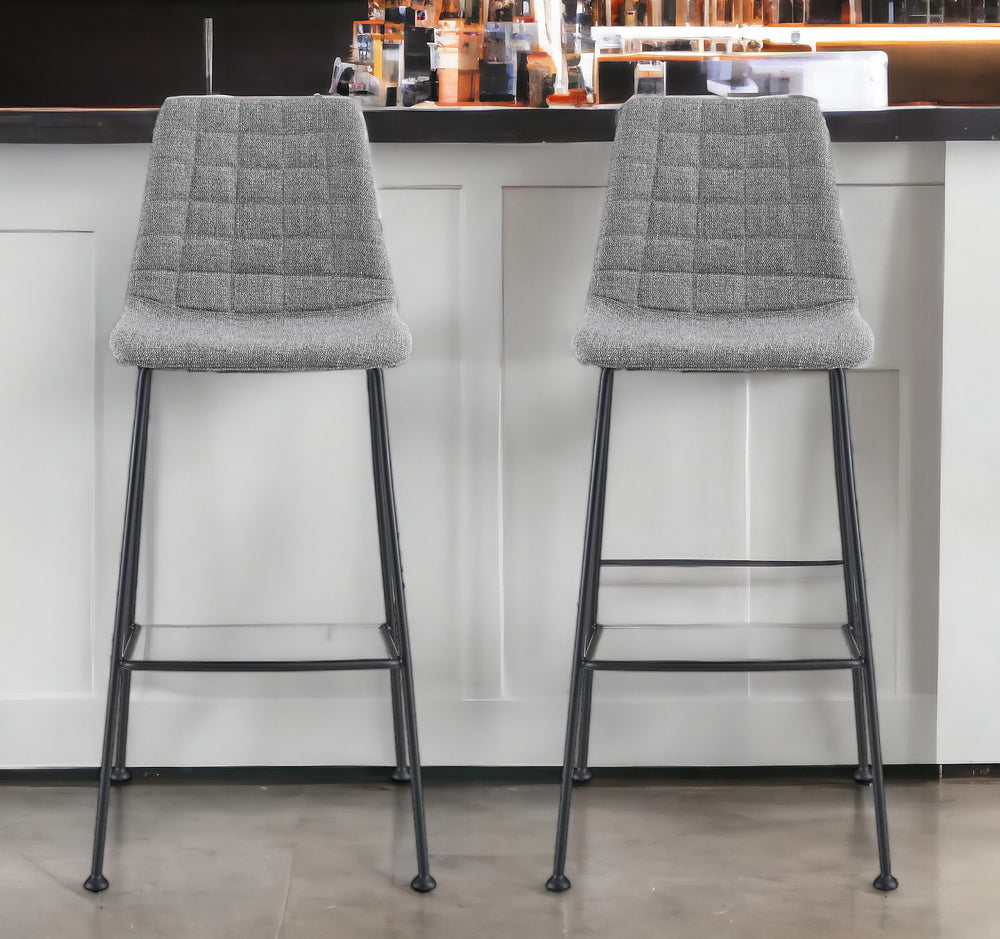 Homeroots Set Of Two 30" Light Gray And Black Fabric And Steel Low Back Bar Height Bar Chairs   544695