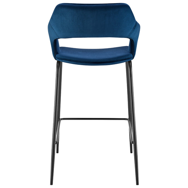 Homeroots 26" Blue And Black Velvet And Steel Low Back Counter Height Bar Chair   544696