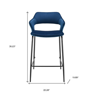 Homeroots 26" Blue And Black Velvet And Steel Low Back Counter Height Bar Chair   544696