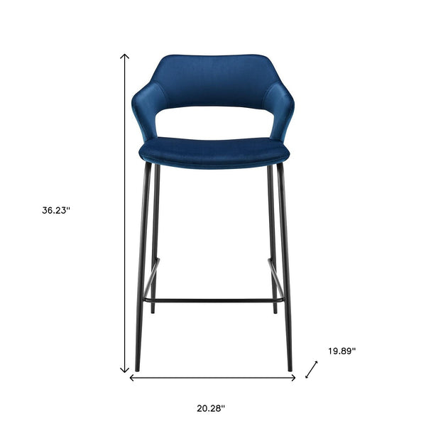 Homeroots 26" Blue And Black Velvet And Steel Low Back Counter Height Bar Chair   544696