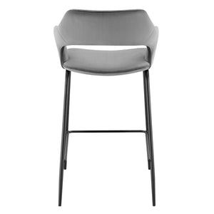 Homeroots 26" Gray And Black Velvet And Steel Low Back Counter Height Bar Chair   544697
