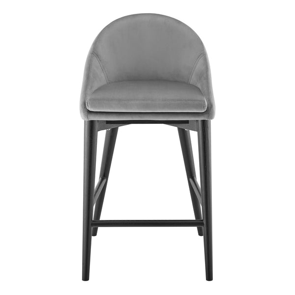 Homeroots 26" Gray And Black Velvet And Solid Wood Low Back Counter Height Bar Chair   544699