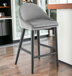 Homeroots 26" Gray And Black Velvet And Solid Wood Low Back Counter Height Bar Chair   544699