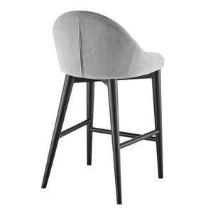 Homeroots 26" Gray And Black Velvet And Solid Wood Low Back Counter Height Bar Chair   544699
