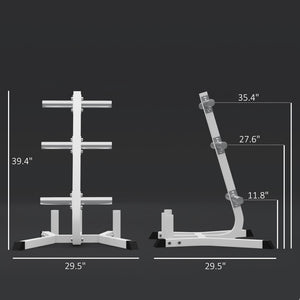 English Elm Soozier Olympic Weight Tree with Six Plate Posts Three Bar Holders Steel Frame Gym White W2225P217796