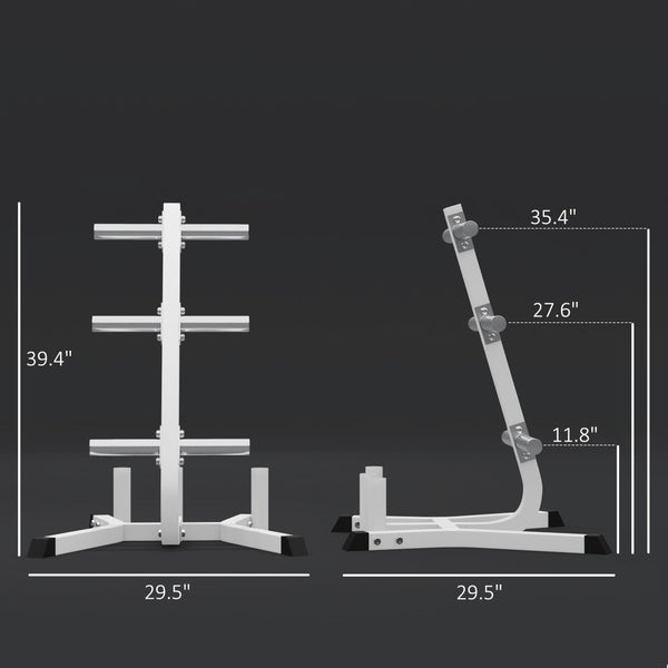 English Elm Soozier Olympic Weight Tree with Six Plate Posts Three Bar Holders Steel Frame Gym White W2225P217796