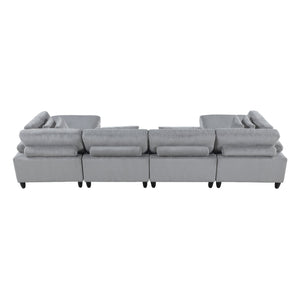 English Elm 6Pc Modular Sectional Set In Gray Corduroy - Versatile Living Room Furniture With Armless Chairs & Ottomans B011S01562