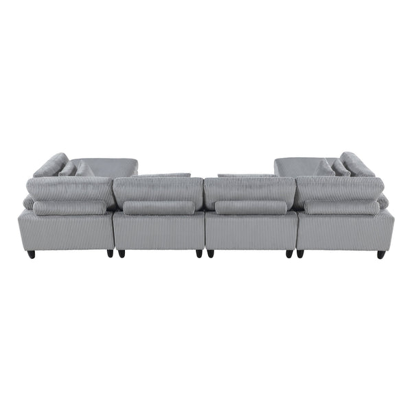 English Elm 6Pc Modular Sectional Set In Gray Corduroy - Versatile Living Room Furniture With Armless Chairs & Ottomans B011S01562