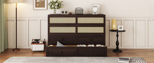 English Elm Queen Size Murphy Bed - Elegant Pine Cabinet With Rattan Accents, Espresso Finish & Storage Drawer W504S00230-GIGA