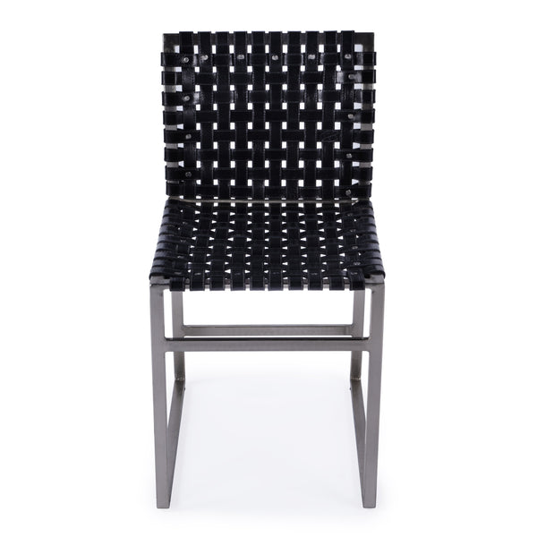 Butler Specialty Urban Woven Leather Side Chair With Black Iron Base And Rustic Nail Head Accents For Stylish Decor Black Iron,Leather,Steel 5447034-butler