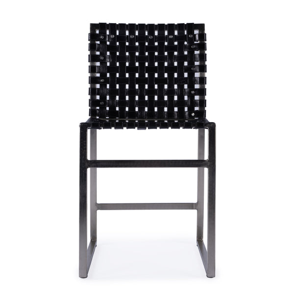 Butler Specialty Urban Woven Leather Side Chair With Black Iron Base And Rustic Nail Head Accents For Stylish Decor Black Iron,Leather,Steel 5447034-butler