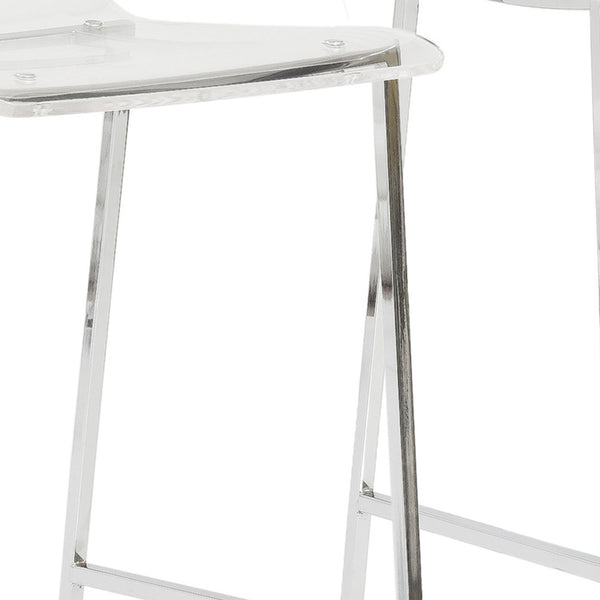 Homeroots Set Of Two 30" Clear And Silver Acrylic And Steel Low Back Bar Height Bar Chairs   544704