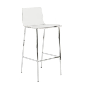 Homeroots Set Of Two 30" Clear And Silver Acrylic And Steel Low Back Bar Height Bar Chairs   544704